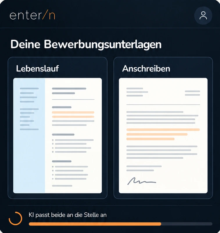 Entern Bewerbungsunterlagen: Lebenslauf und Anschreiben werden per KI an die Stelle angepasst